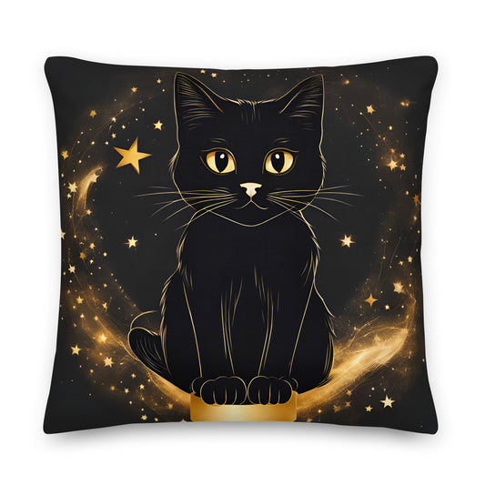 Schwarze Katze mit Sternenhintergrund - Kissen
