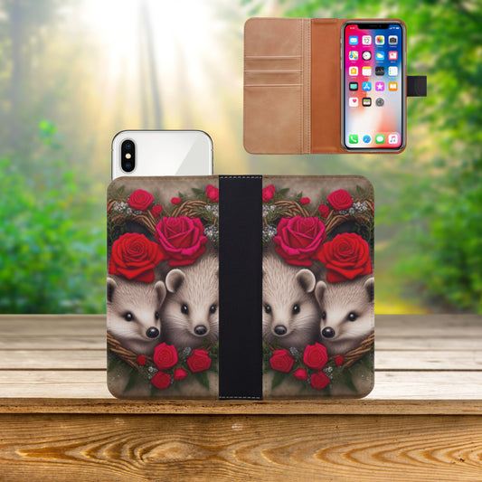 Two Hedgehogs with Roses - Wallet Case Flip Case